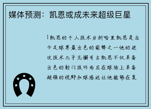 媒体预测：凯恩或成未来超级巨星