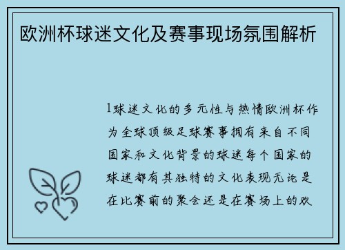 欧洲杯球迷文化及赛事现场氛围解析